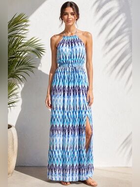 boho summer maxi dresses Summer Dreams Halter V-Neck Boho Chiffon Maxi Dress